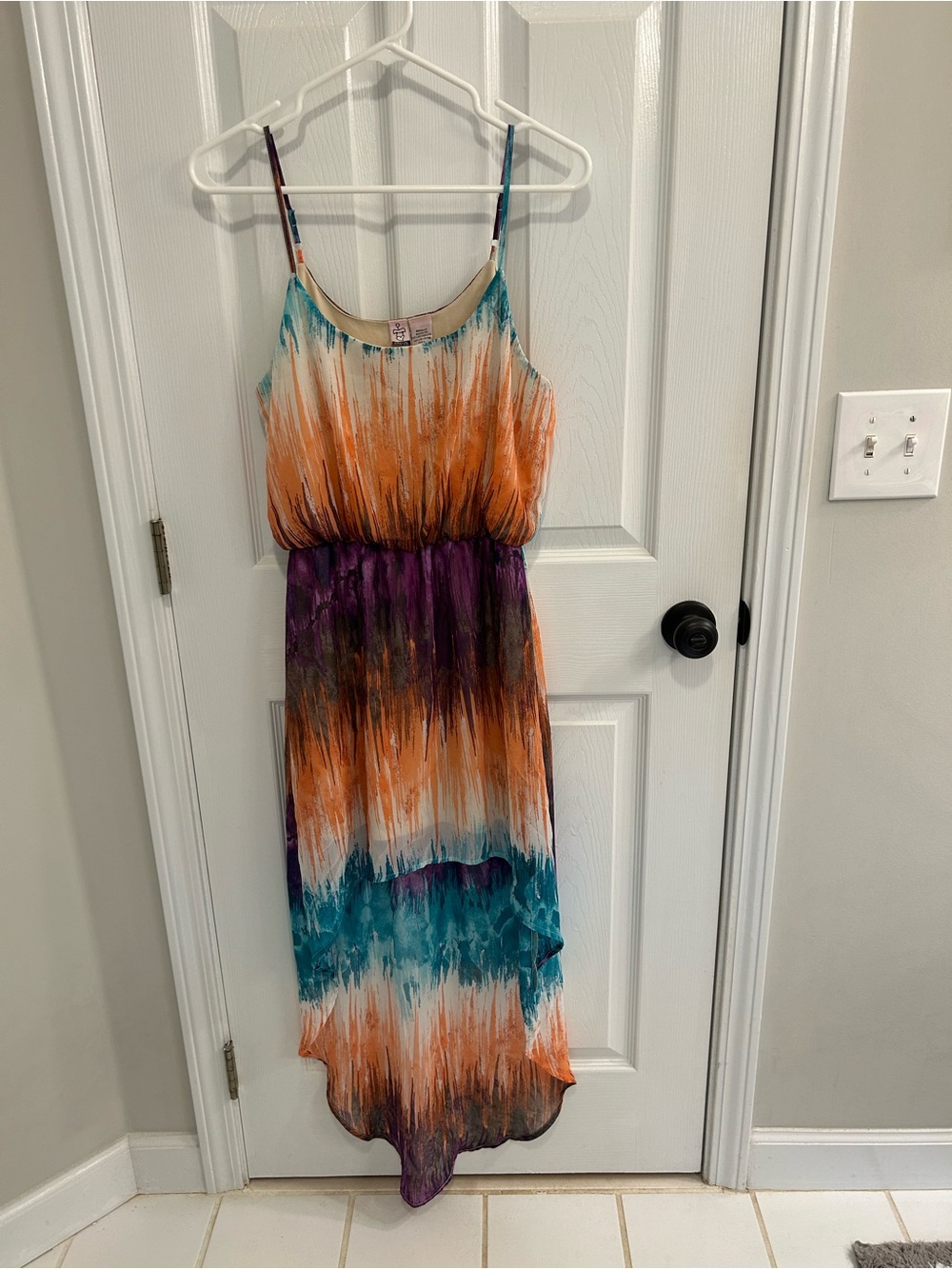 Love Multicolor Brushstroke Maxi Dress in Orange and Teal
